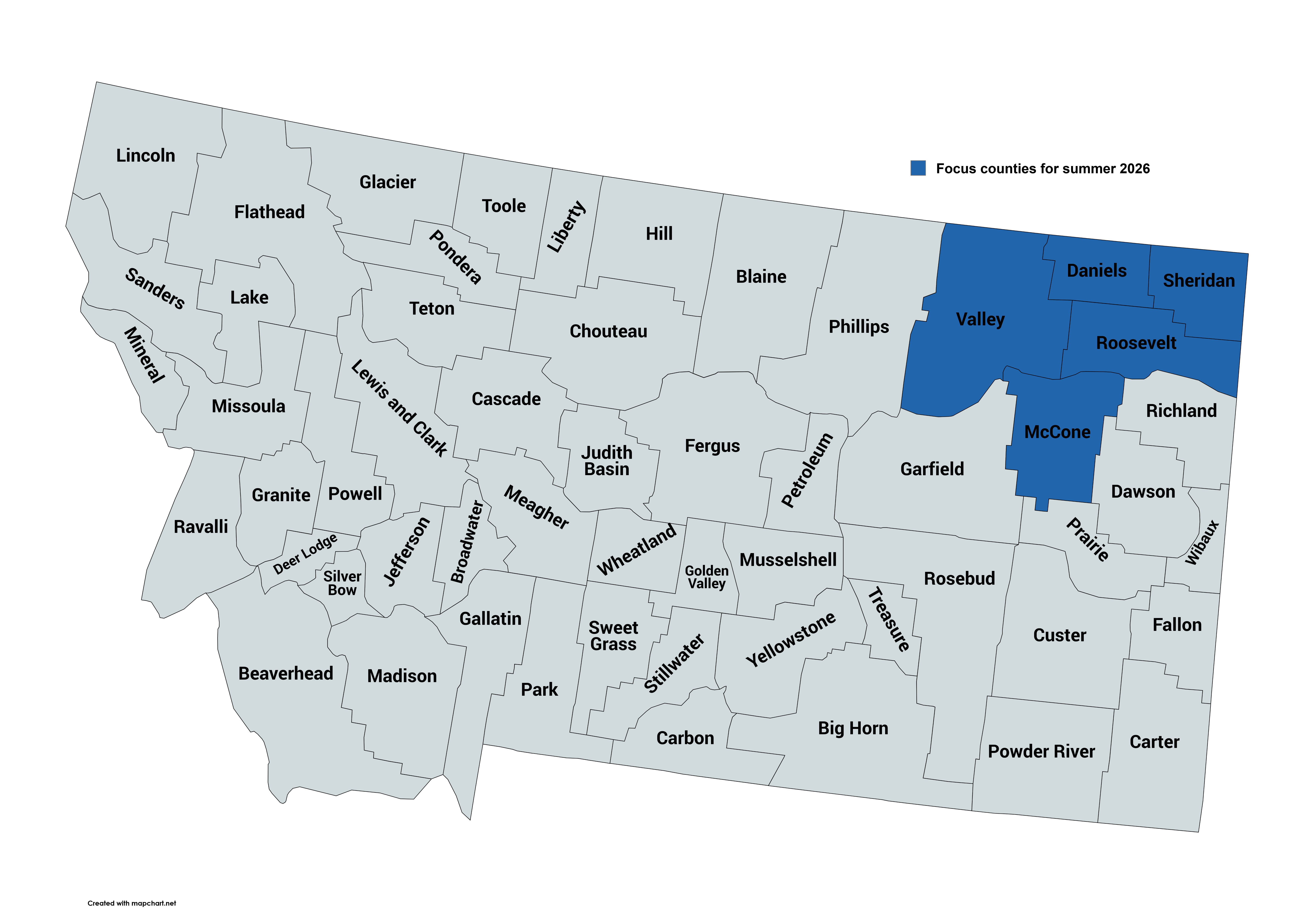 A map showing the counties of intervebtion