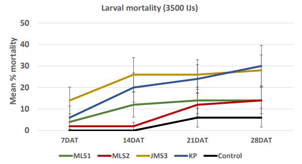 A line graph discribing larval mortality 3500.